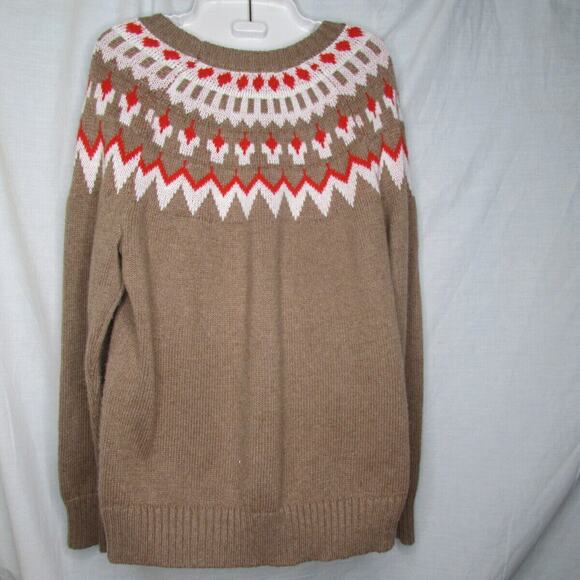 Old Navy Knit Sweater Pullover Aztec Tribal Geometric Dark Beige White Red - Picture 3 of 5